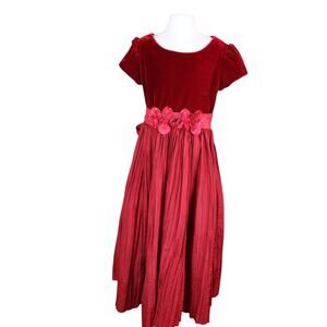 American Doll Girls Red Velvet Floral Waist Holiday Dress Size 8